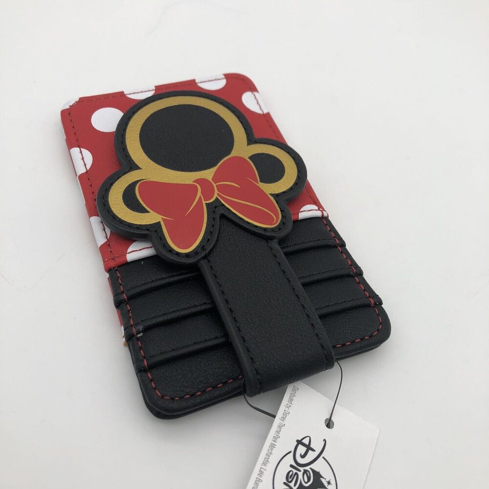 Disney Parks Wallet Minnie Mouse Slim ID Cardholder Gold Silhouette Dots & Bow - Picture 4 of 9